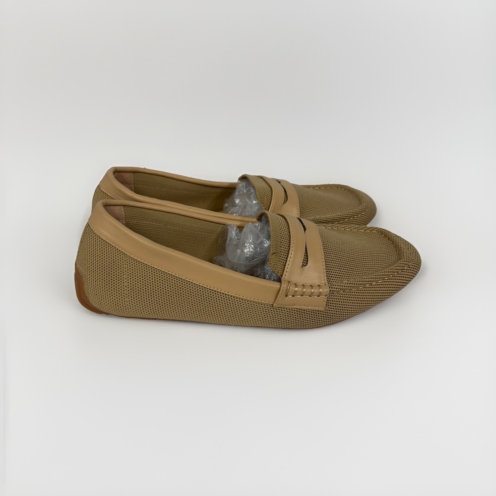 CUCCOO Women's EU 39 Tan Beige Knit Penny Loafers Slip On Flats NWOB T14